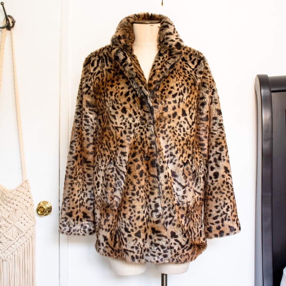 Kate Faux Vegan Leopard Fur Jacket Coat